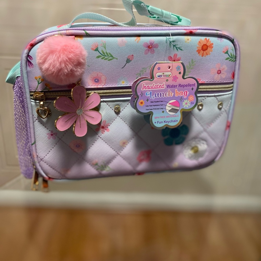 - Brand New Multicolor Floral Hot Focus Insulated Lunch Bag - With Keys Chain